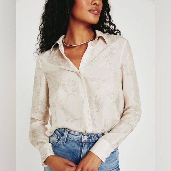 NWOT - AG Shiela Long Sleeve Button-up Shirt in Shadow Flower Neutral - Size S - Picture 2 of 10